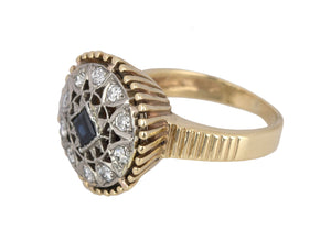 Retro Modernist 14K Two-Tone Gold 0.40ctw Diamond Sapphire Grooved Dome Ring