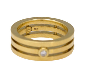 Ladies Movado 18K 750 Yellow Gold 0.05 CT Diamond 3-Row Stacked Band Ring