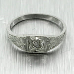 Antique Art Deco 14k Solid White Gold 0.01ct Diamond Baby Ring