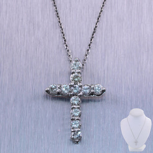 Modern 14k White Gold 1.20ctw Diamond Cross 20" Necklace