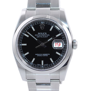 MINT 2014 PAPERS Rolex DateJust Black Stick 116200  36mm Oyster Steel Watch Box
