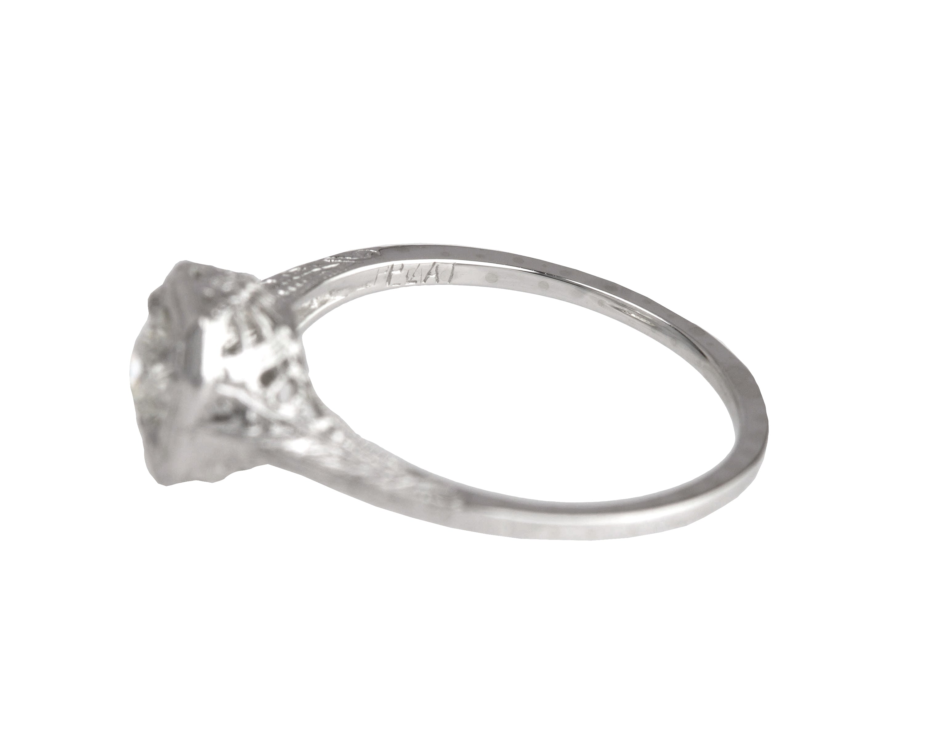 Antique Art Deco Platinum 0.37 CT Solitaire Diamond Filigree Engagement Ring