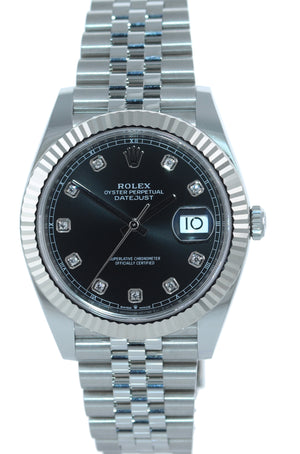 2021 NEW PAPERS Rolex DateJust 41 126334 Black Diamond Fluted Jubilee Watch Box