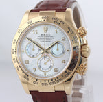 BOX PAPERS Rolex Daytona MOP Mother of Pearl 116518 Leather Yellow Gold Watch