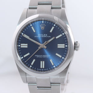 PAPERS Rolex Oyster Perpetual 41mm Blue Stick Oyster Watch 124300 Box