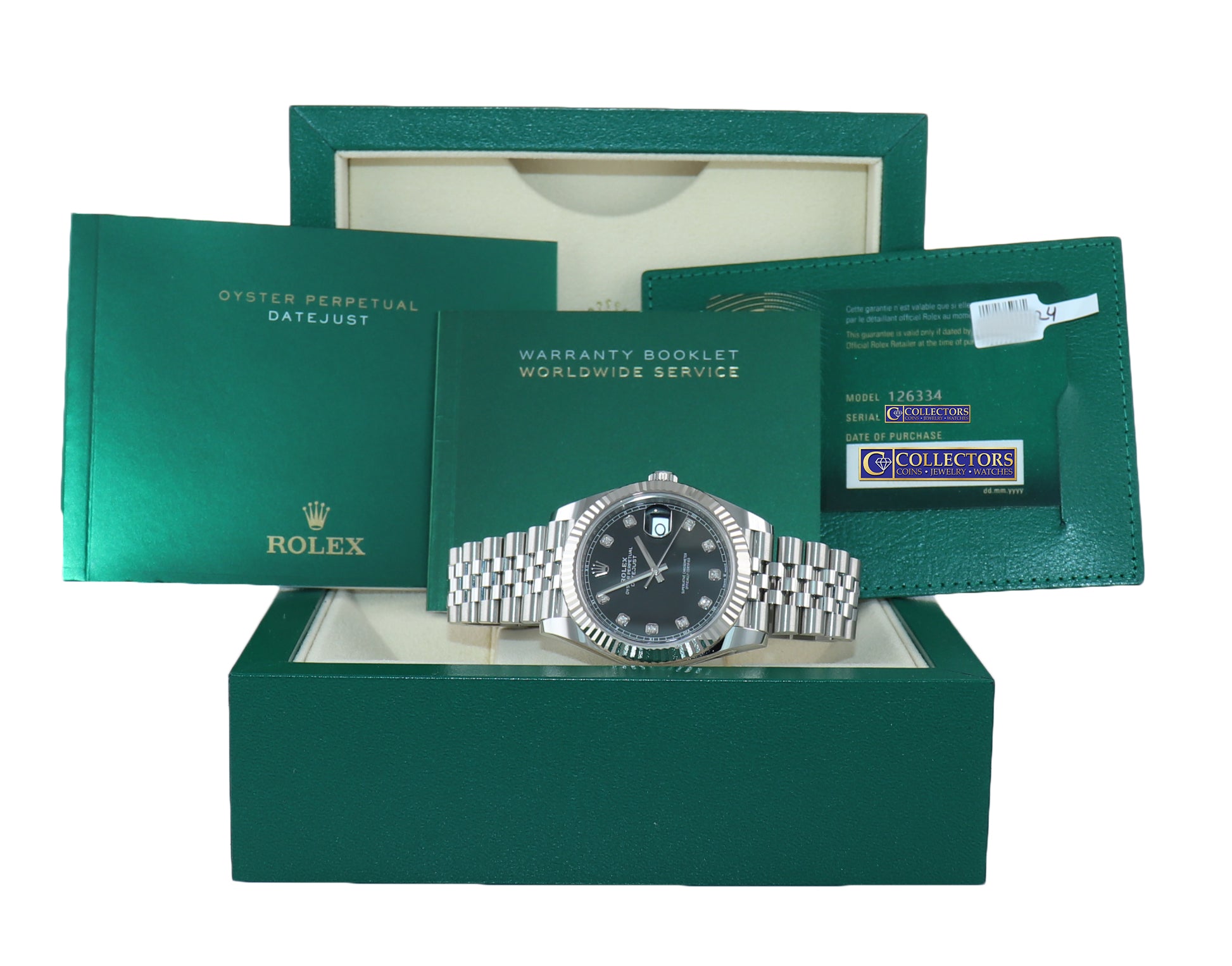 2021 NEW PAPERS Rolex DateJust 41 126334 Black Diamond Fluted Jubilee Watch Box