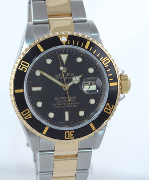 2004 GOLD BUCKLE Rolex Submariner 16613 Gold Steel Black Watch Box