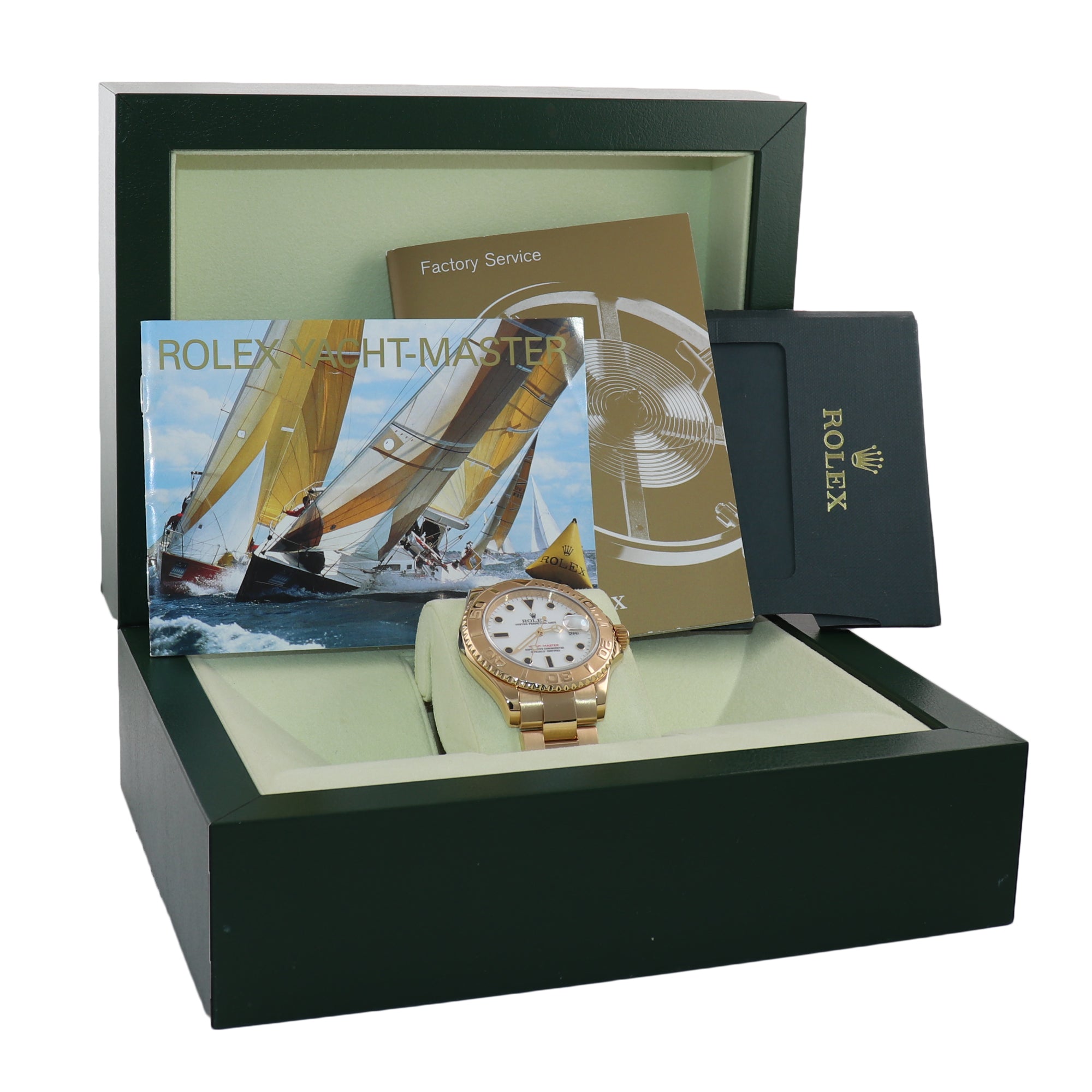2010 Rolex Yacht-Master 18k Yellow Gold White Watch ENGRAVED REHAUT Box