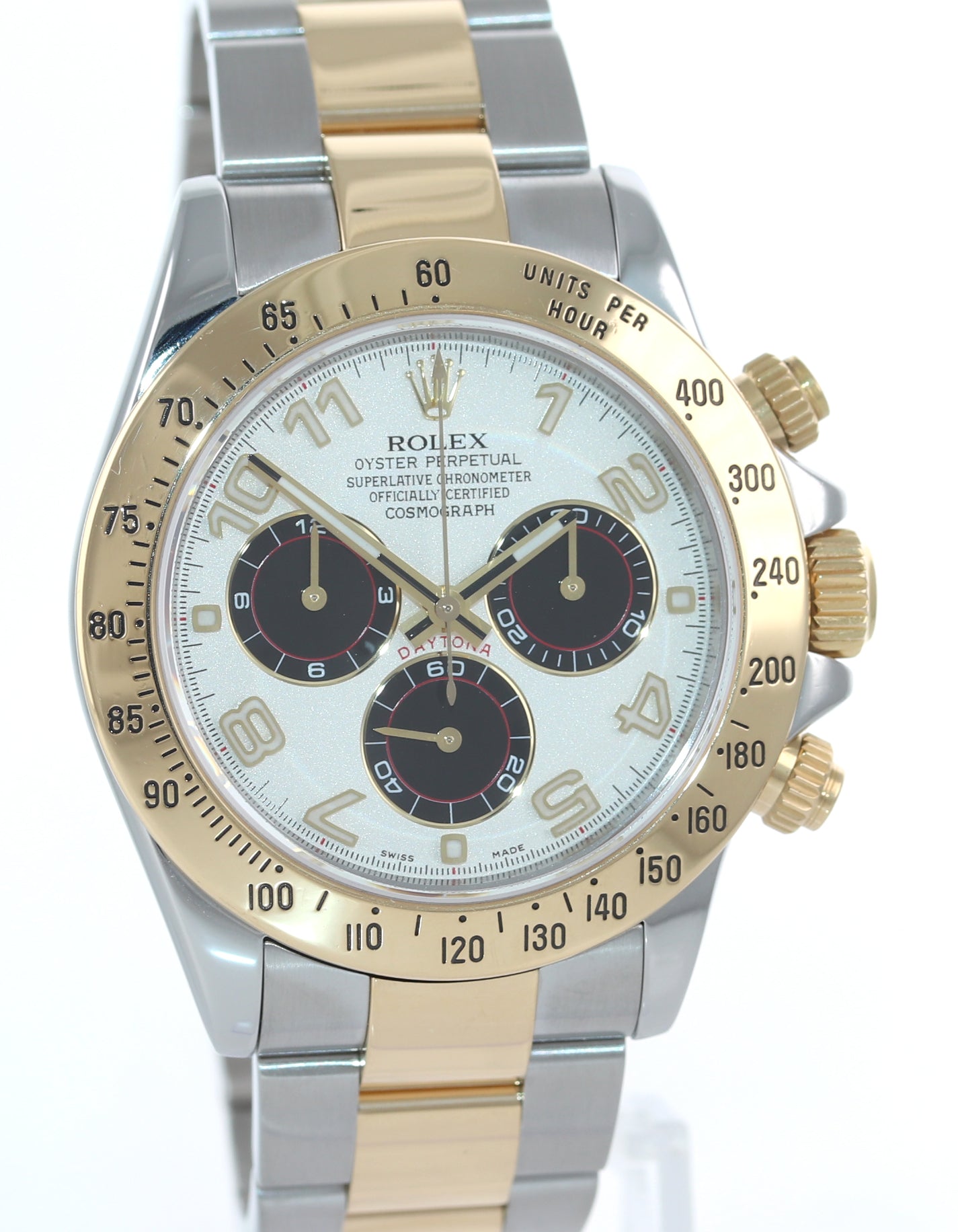 RARE Rolex Daytona 116523 White Panda 18k Yellow Gold Two Tone Watch REHAUT