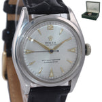 VTG Rolex Oyster Perpetual Steel Semi Bubbleback 6084 34mm Silver Dial Watch