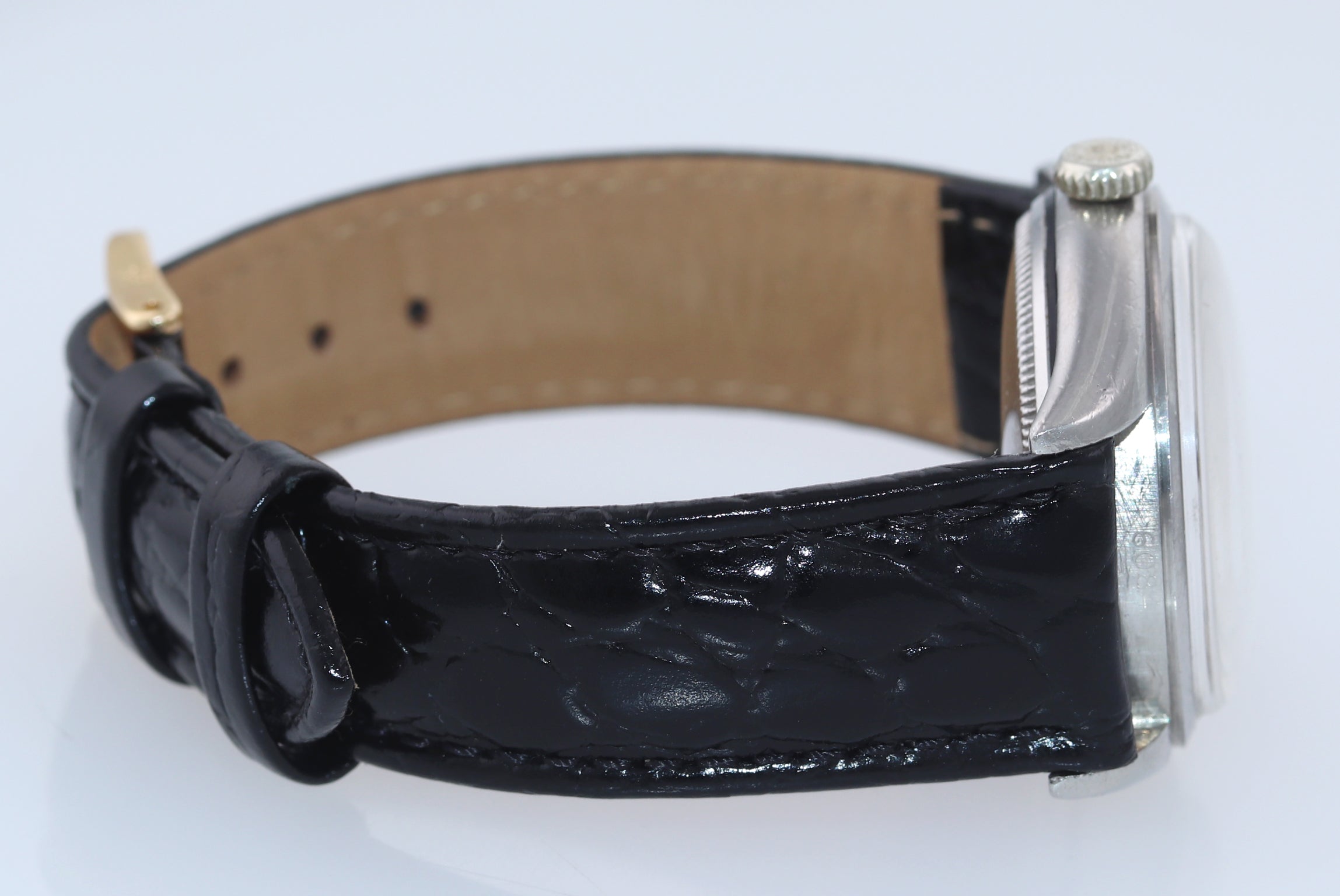 VTG Rolex Oyster Perpetual Steel Semi Bubbleback 6084 34mm Silver Dial Watch