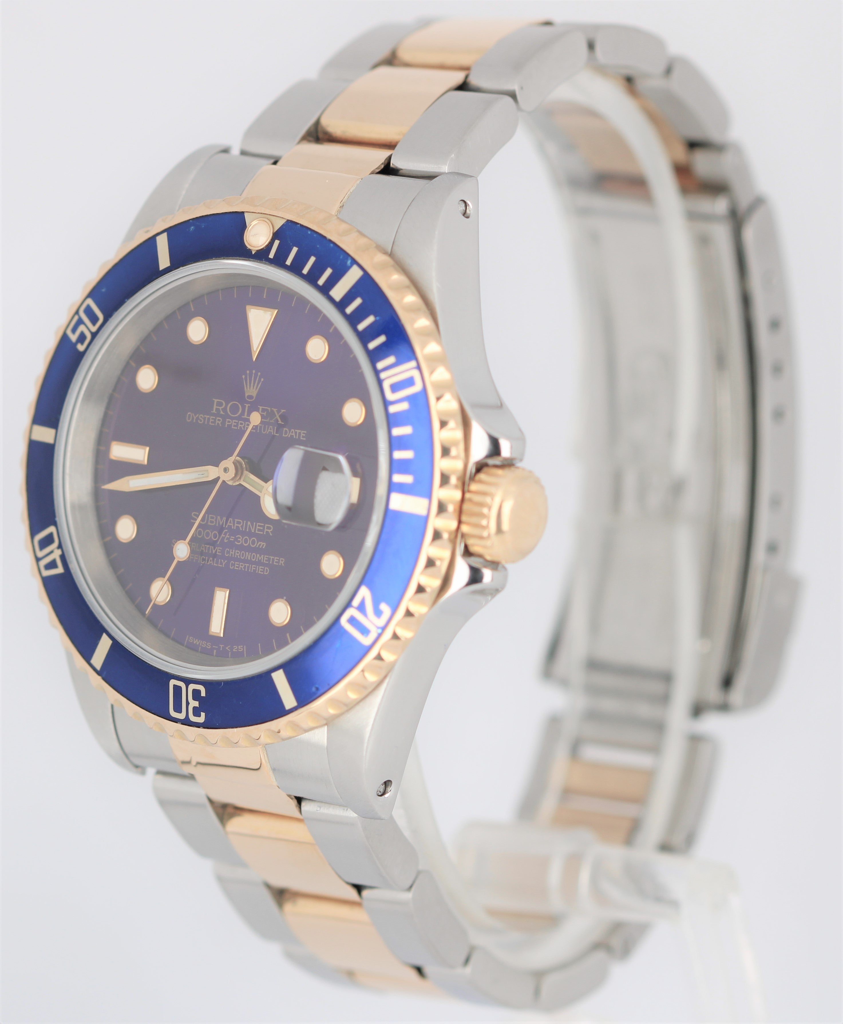 Rolex Submariner Two-Tone 18K Gold Stainless Purplish-Blue 40mm 16613 Watch