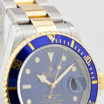 Rolex Submariner 18K Two-Tone Yellow Gold Blue NO-HOLES 40mm Steel Watch 16613