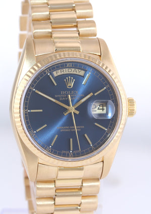 Rolex Day-Date President Yellow Gold Quick Set 18038 Blue Dial Watch