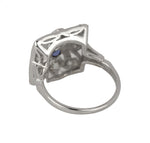 Ladies Antique Art Deco 14K White Gold 0.32ctw Diamond Blue Sapphire Ornate Ring