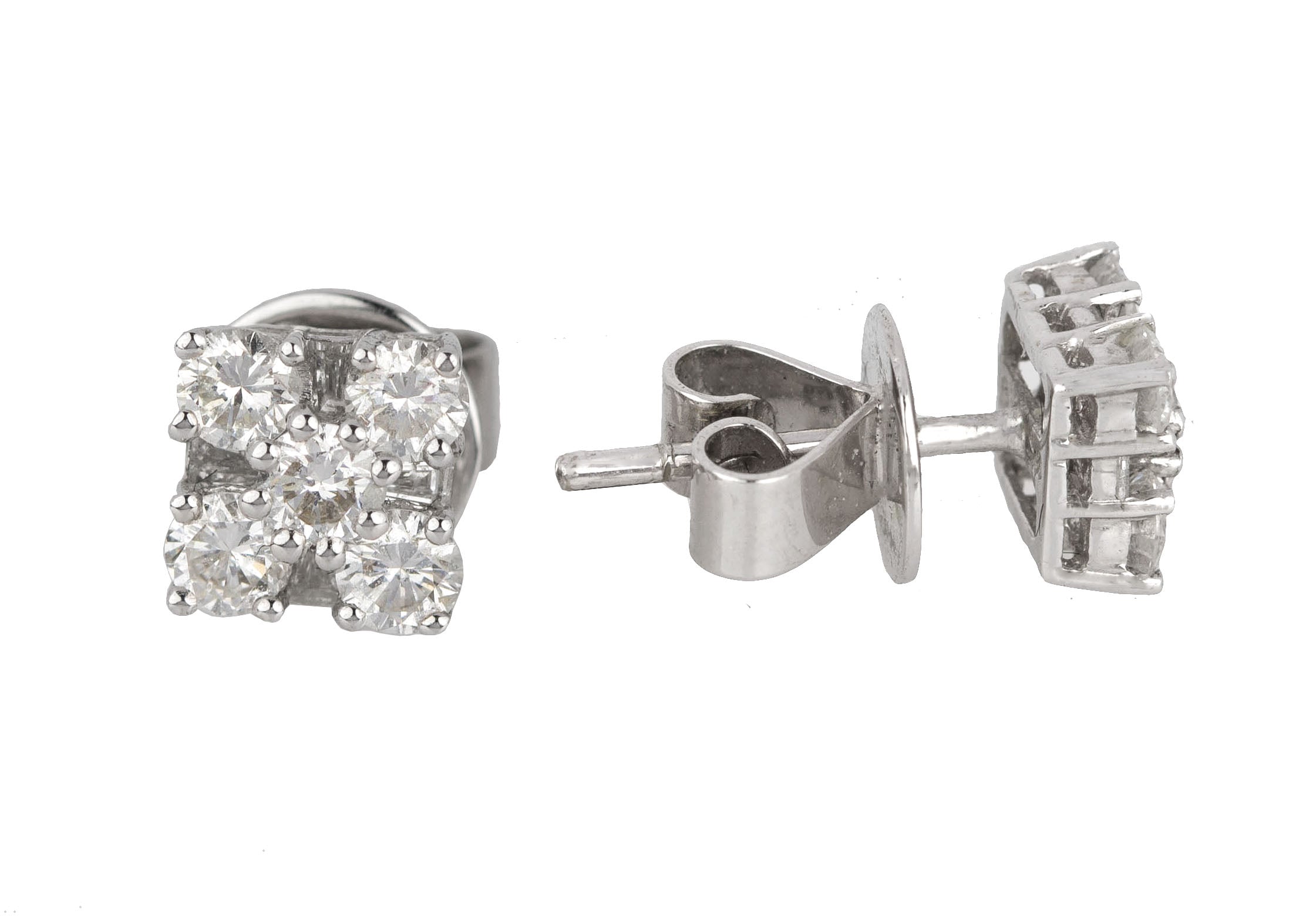 Pair of 18K (750°/°°) white gold stud earrings each set …