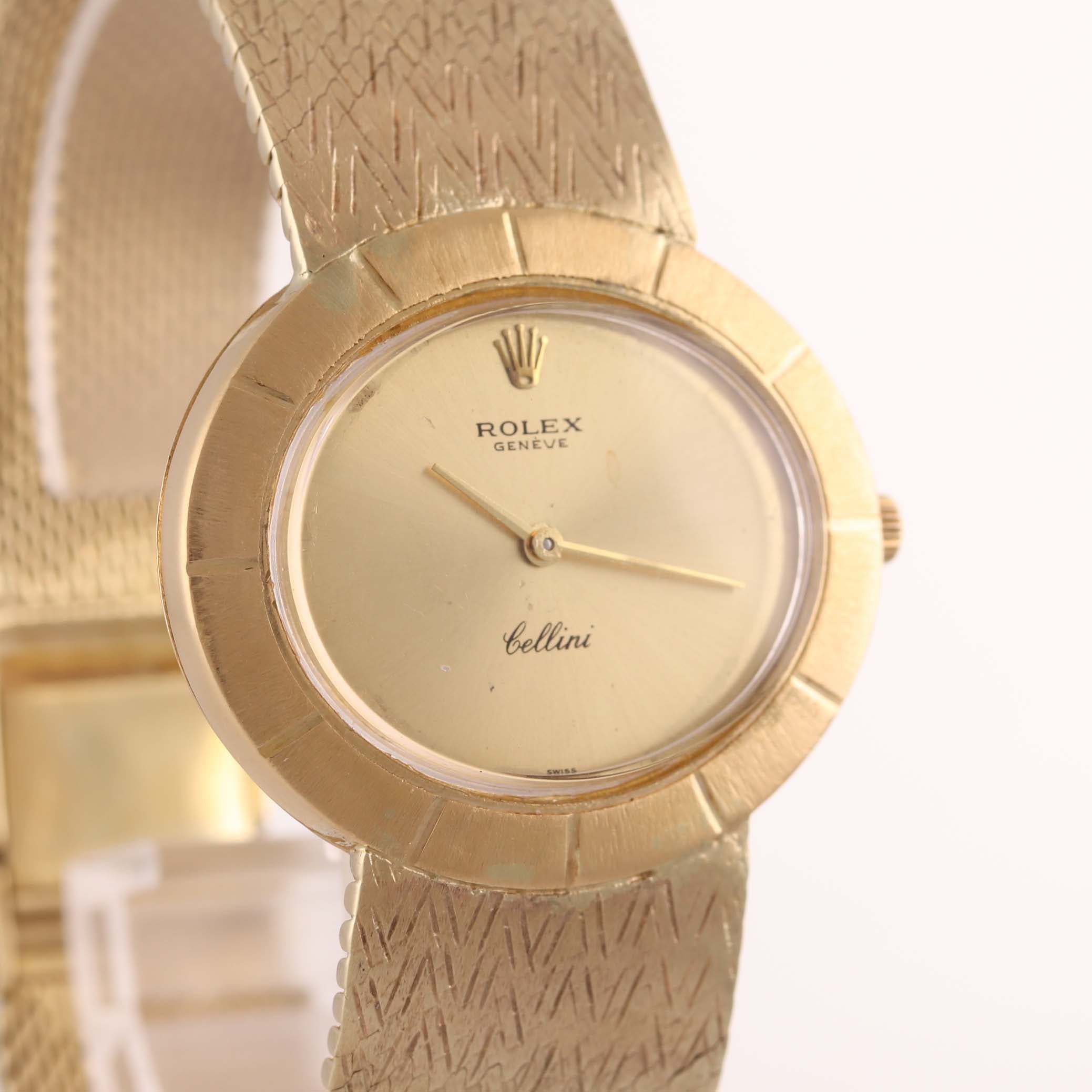 Ladies Vintage Rolex Geneve Cellini 14k Yellow Gold 33mm Champagne Dial Watch