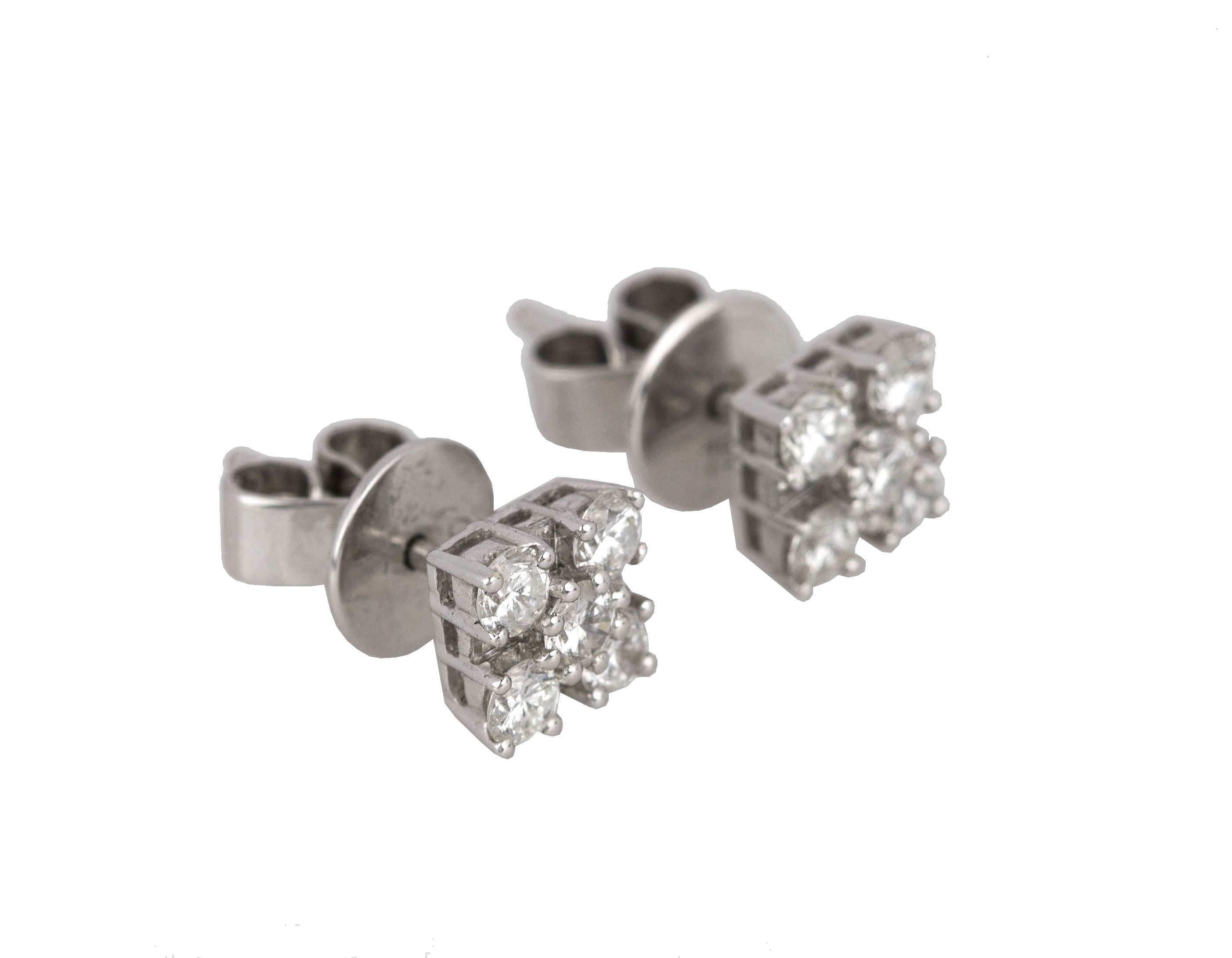 Ladies Solid 18k 750 White Gold 0.78ctw Diamond Cluster 6mm Square Stud Earrings