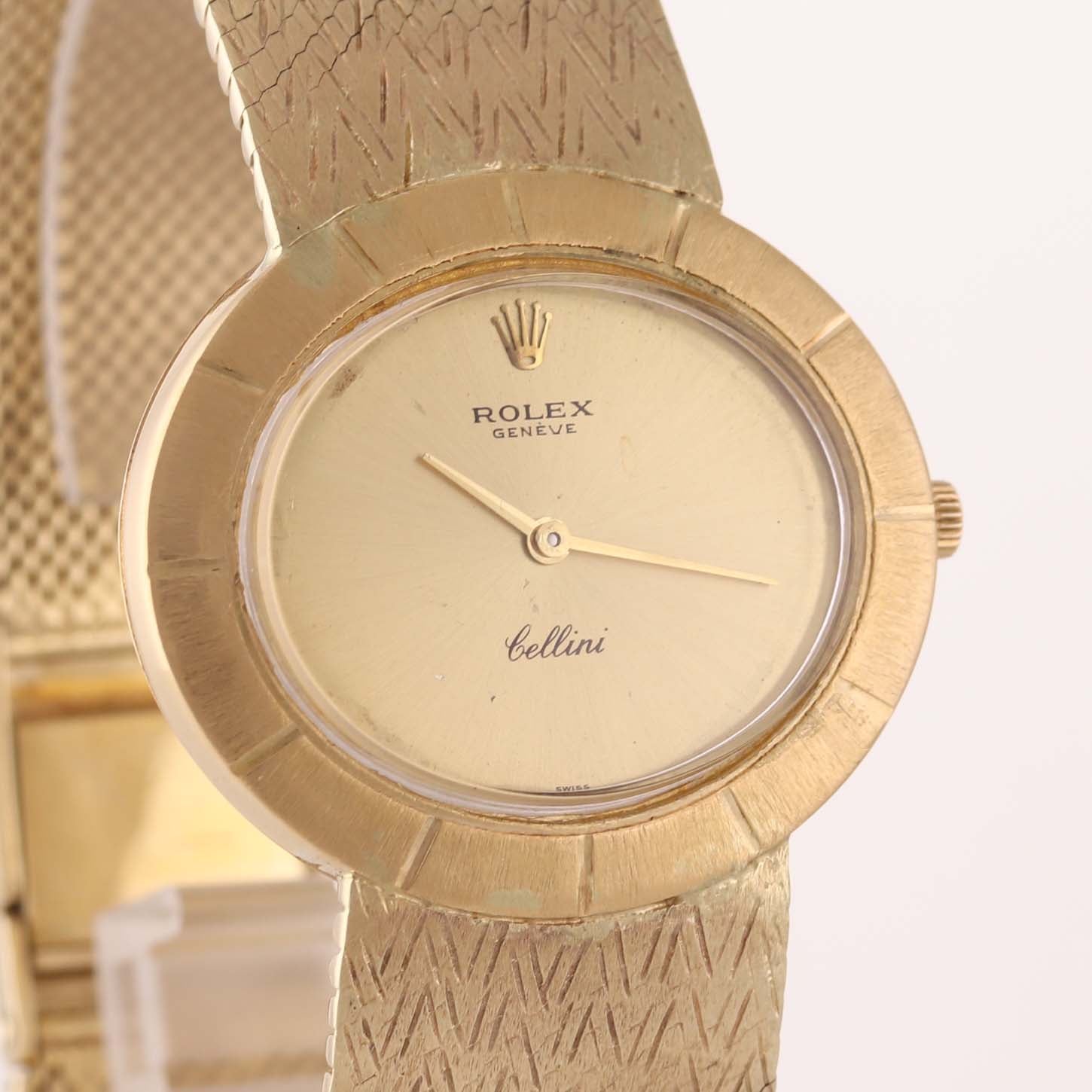 Ladies Vintage Rolex Geneve Cellini 14k Yellow Gold 33mm Champagne Dial Watch