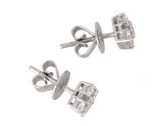 Ladies Solid 18k 750 White Gold 0.78ctw Diamond Cluster 6mm Square Stud Earrings
