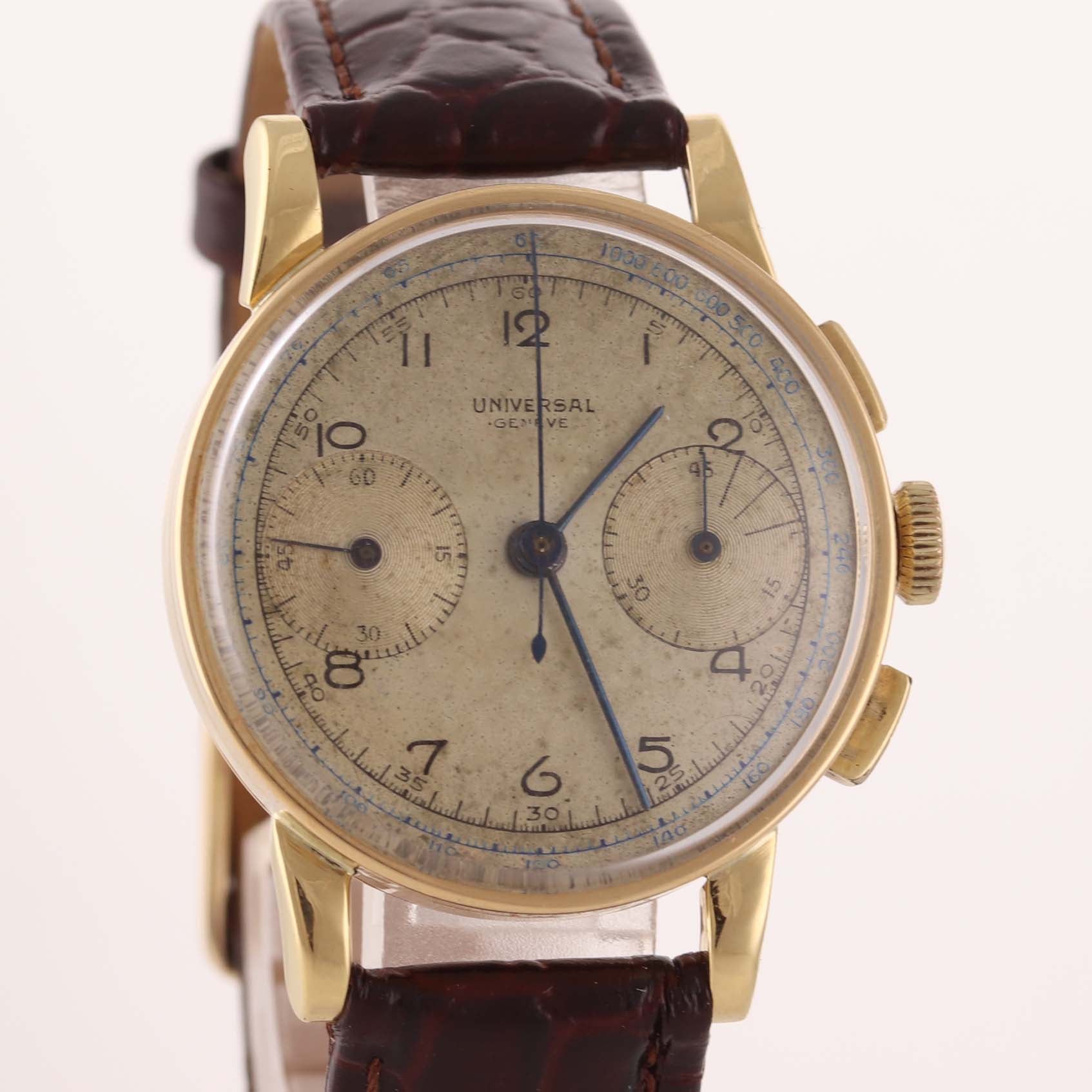 VTG Universal Geneve Compur Solid 18k Yellow Gold 34mm Chronograph 12402 Watch