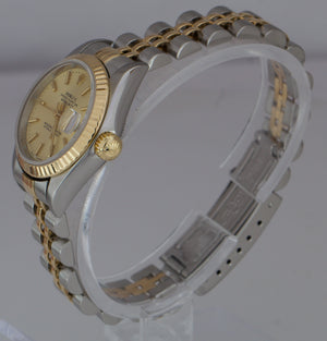 2001 Ladies Rolex DateJust 26mm Tapestry NO HOLES Two Tone Jubilee Watch 79173