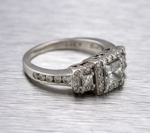 Ladies Art Deco 14K White Gold 0.97ctw Princess Cut Diamond Engagement Ring