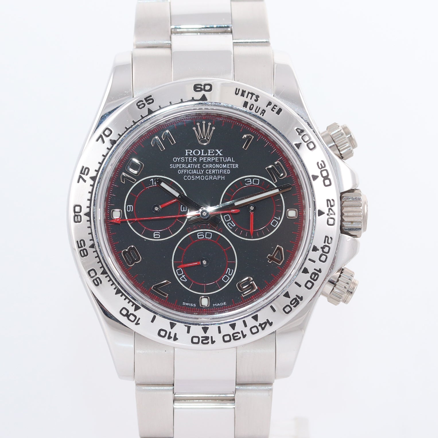 2010 MINT NEW BUCKLE Rolex Daytona Black Racing Dial 116509 18k White Gold Watch