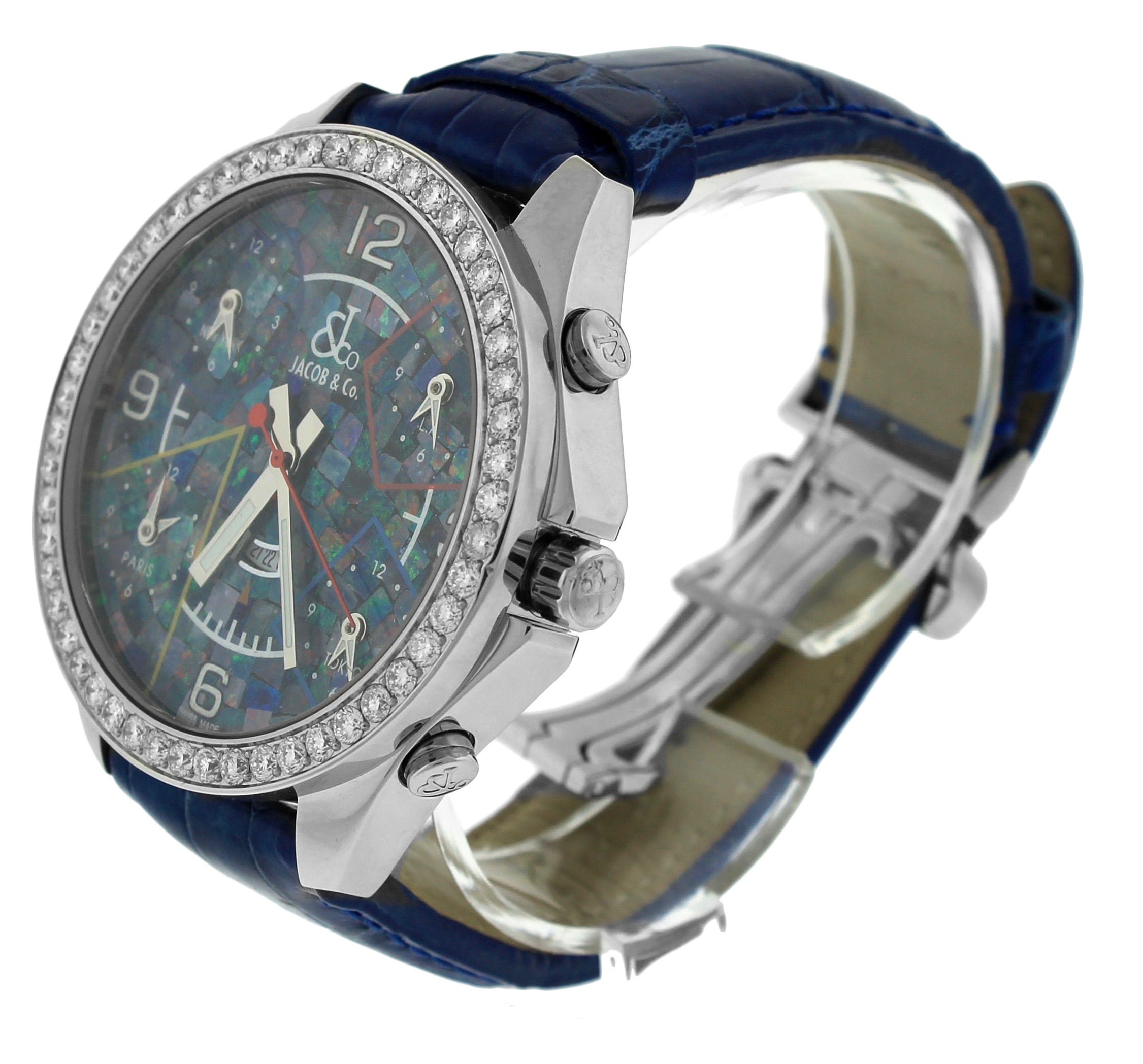 MINT Men's Jacob & Co. D-465739 Five Time Zone Diamond Stainless Quartz Watch