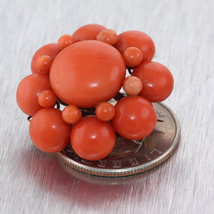 Antique Victorian 14k Yellow Gold Red Coral Brooch Pin