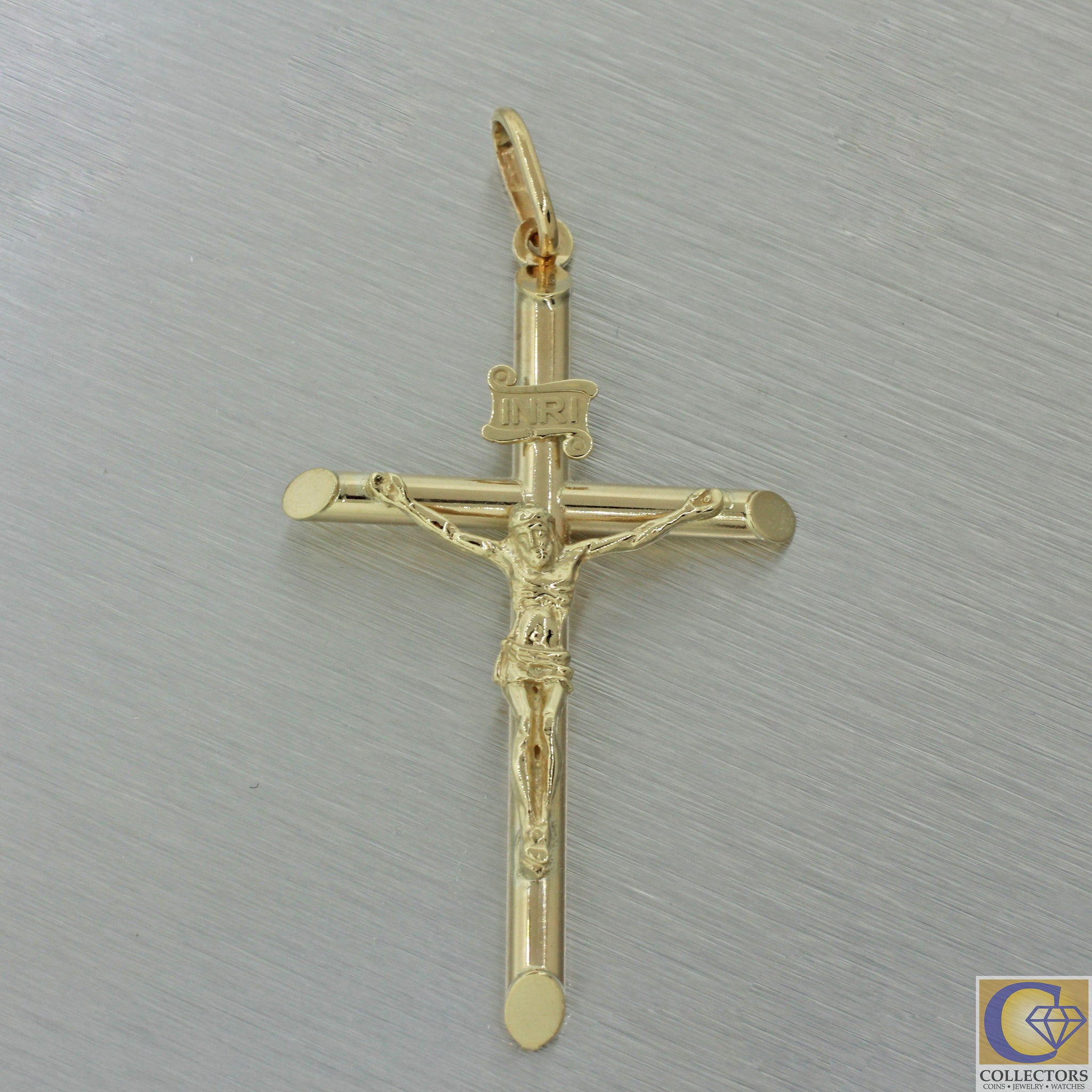 Vintage Estate Solid 14k Yellow Gold Jesus Cross INRI Pendant for Necklace