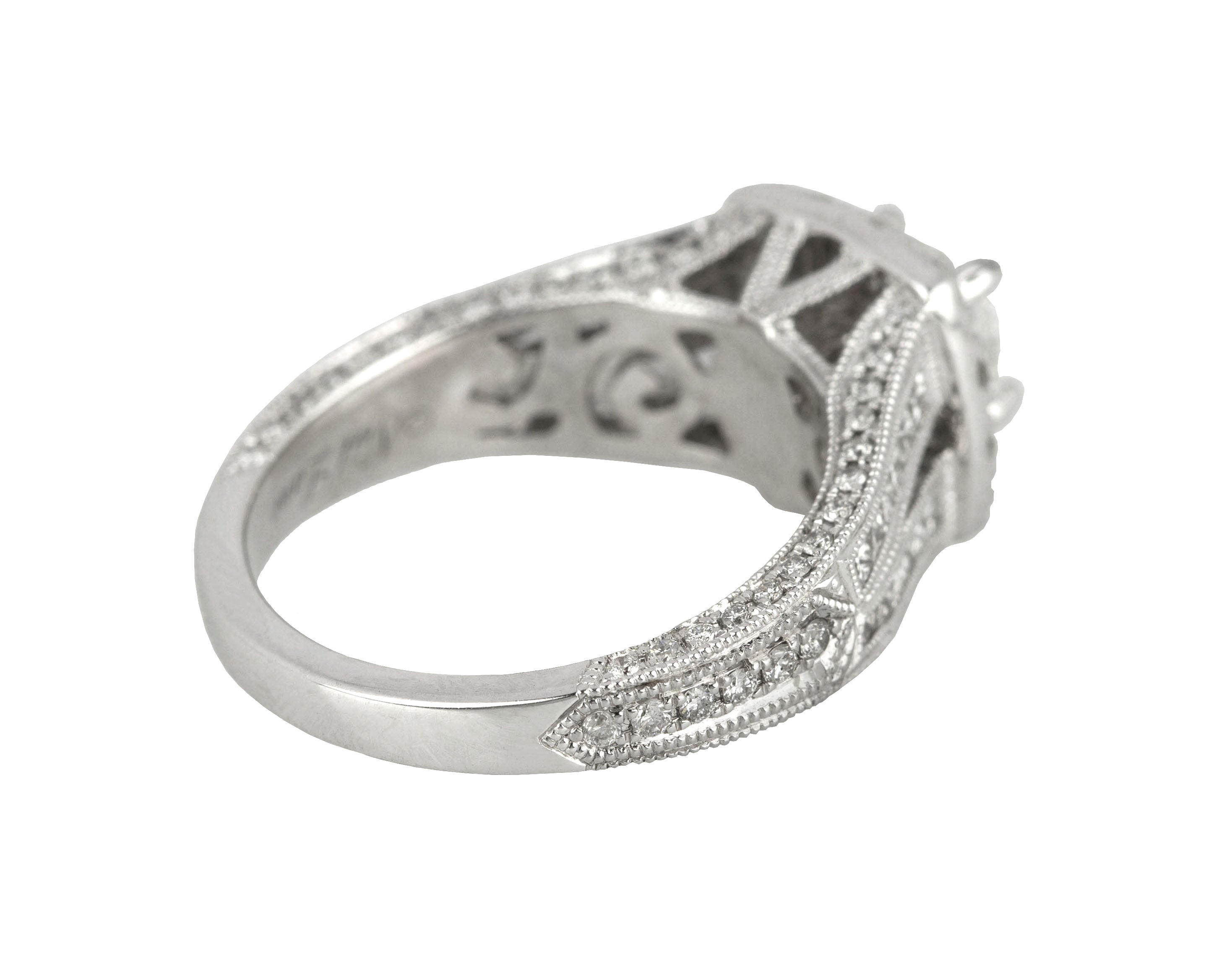 Modern 14K White Gold .55CT Radiant Cut Diamond Halo Split Shank Engagement Ring