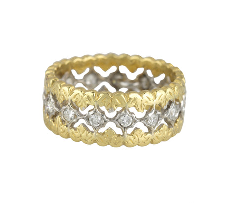 Buccellati 18K 750 Two-Tone Gold 0.60ctw Diamond Leaf Motif Eternity Band Ring