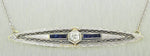 1920s Antique Art Deco 14k Gold 0.25ct Diamond & Sapphire Bar Necklace