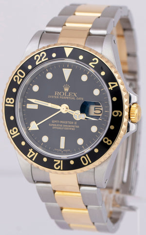 PAPERS Rolex GMT-Master II Two-Tone 18K Yellow Gold Black Steel 40mm 16713 B+P