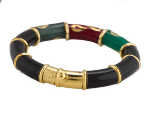 La Nouvelle Bague 18K 750 Yellow Gold Green & Red Enamel Bangle Bracelet