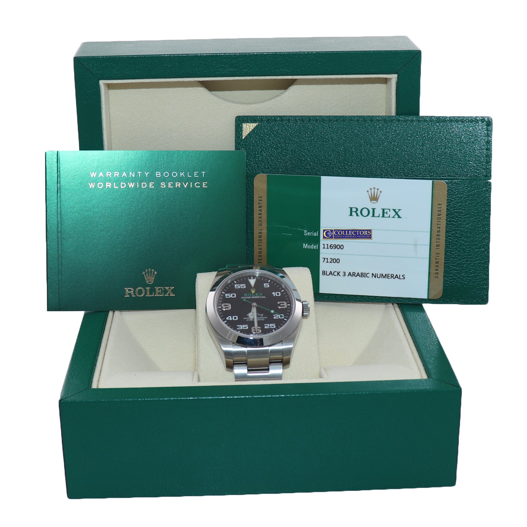 2017 PAPERS MINT Rolex Air-King 116900 Green Arabic 40mm Steel Oyster Watch Box