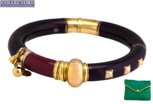 Ladies La Nouvelle Bague 18K Yellow Gold Burgundy Purple Enamel Bangle Bracelet