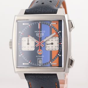 TAG Heuer Gulf Monaco Calibre 11 Chronograph Date CAW211R 39mm Blue Orange Watch