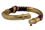 La Nouvelle Bague Ornate 18K Yellow Gold Burgundy Black Enamel Bangle Bracelet