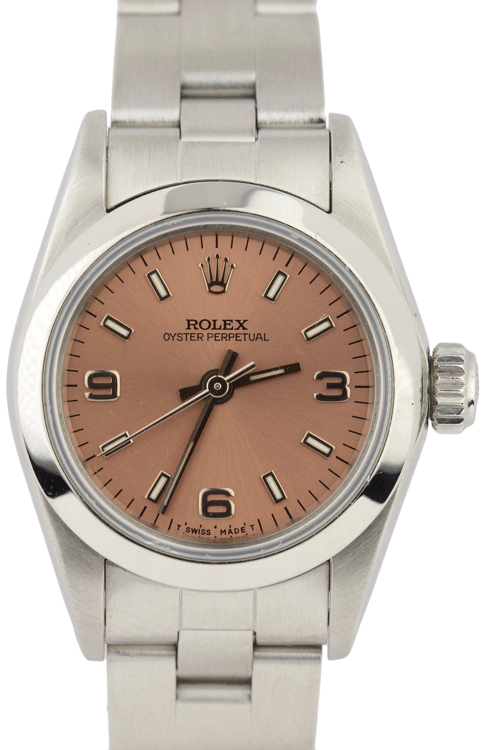 Ladies Rolex Oyster Perpetual 24mm Salmon Arabic 67180 Stainless Oyster Watch