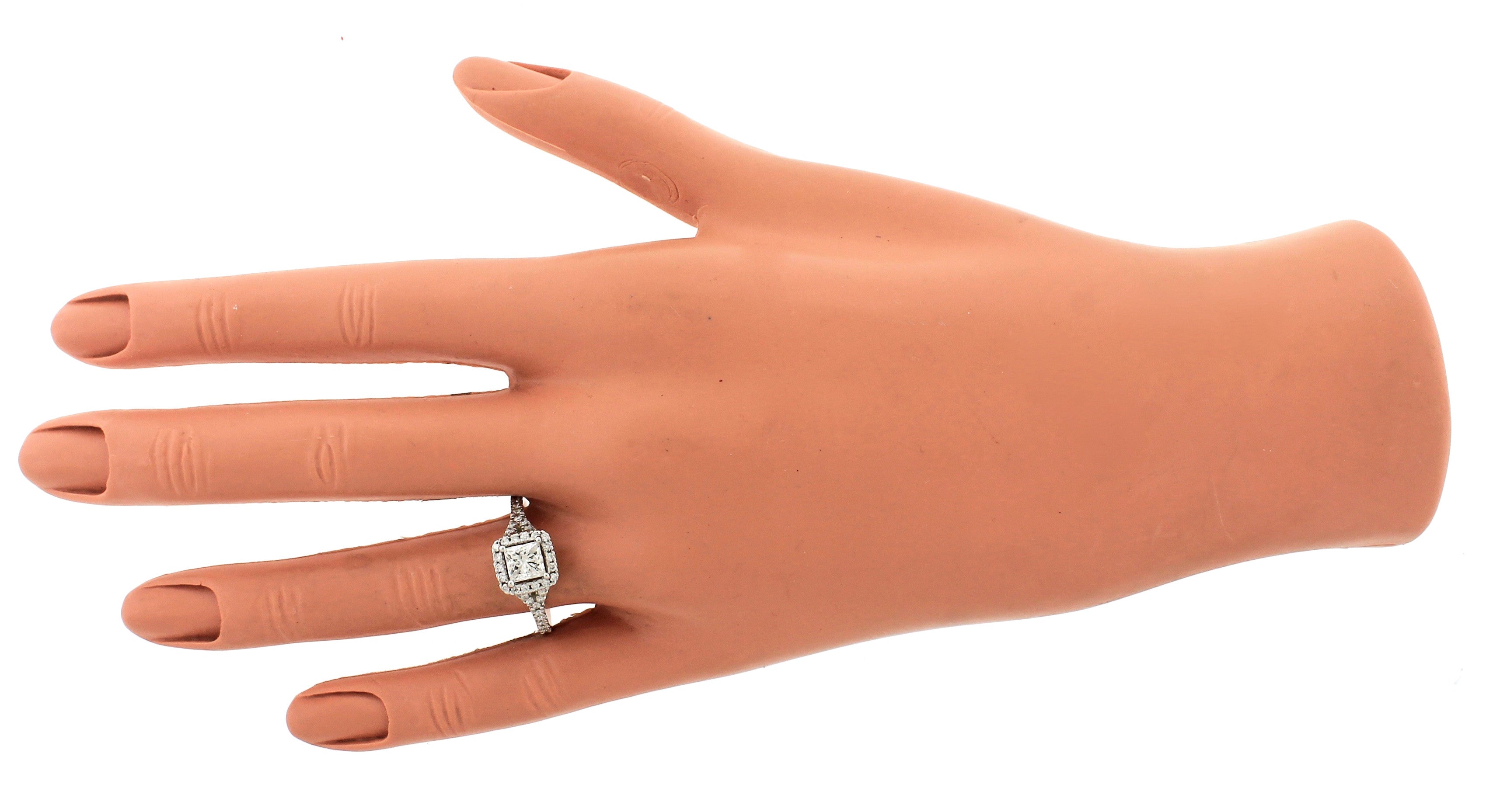 $4730 Ladies Estate 1.58ctw Princess Diamond Halo 14K White Gold Engagement Ring