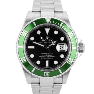 2008 UNPOLISHED ENGRAVED Rolex Submariner Kermit Green Anniversary Watch 16610LV