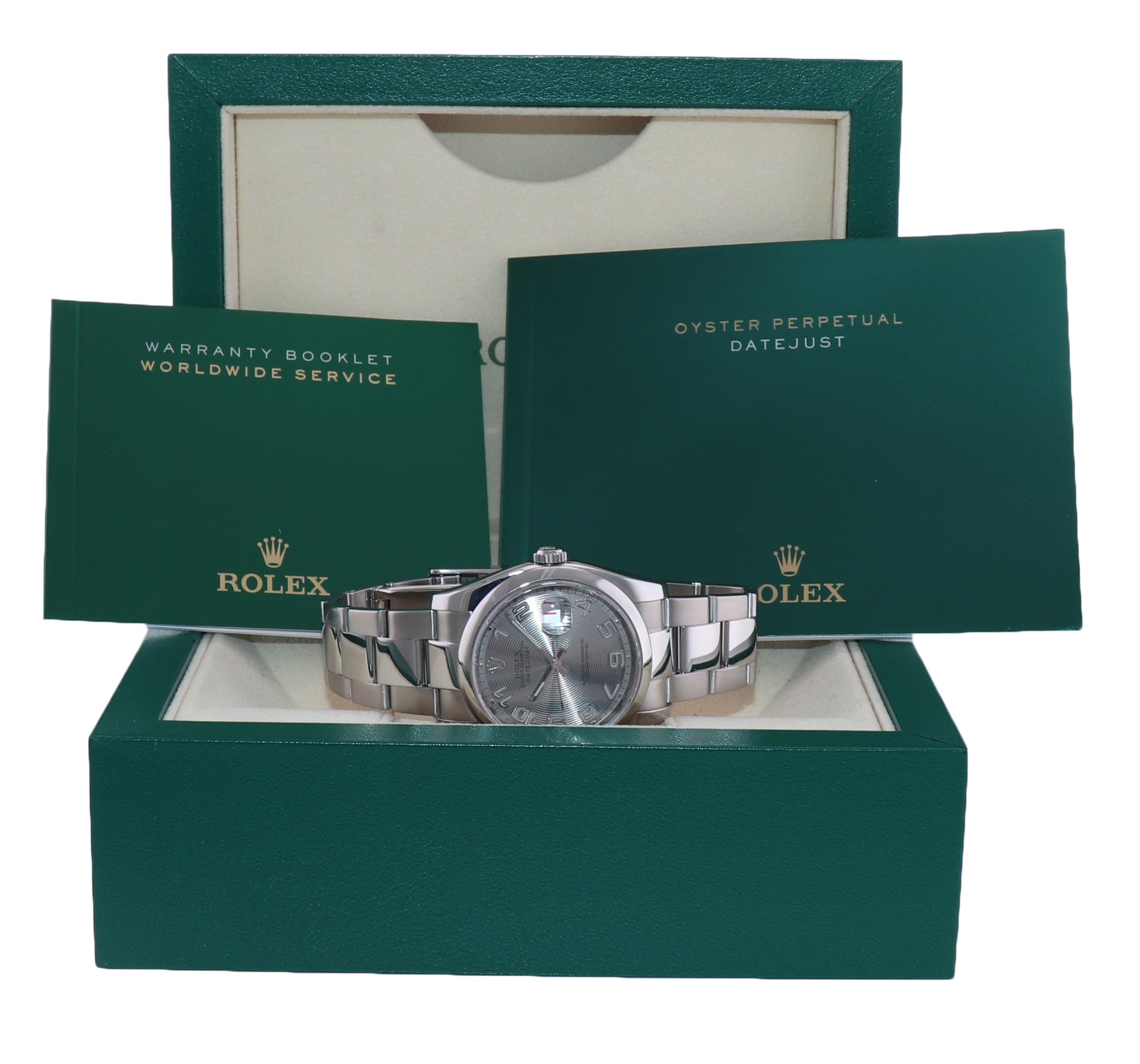 2008 Rolex DateJust Silver Concentric Arabic 116200 36mm Oyster Steel Watch Box