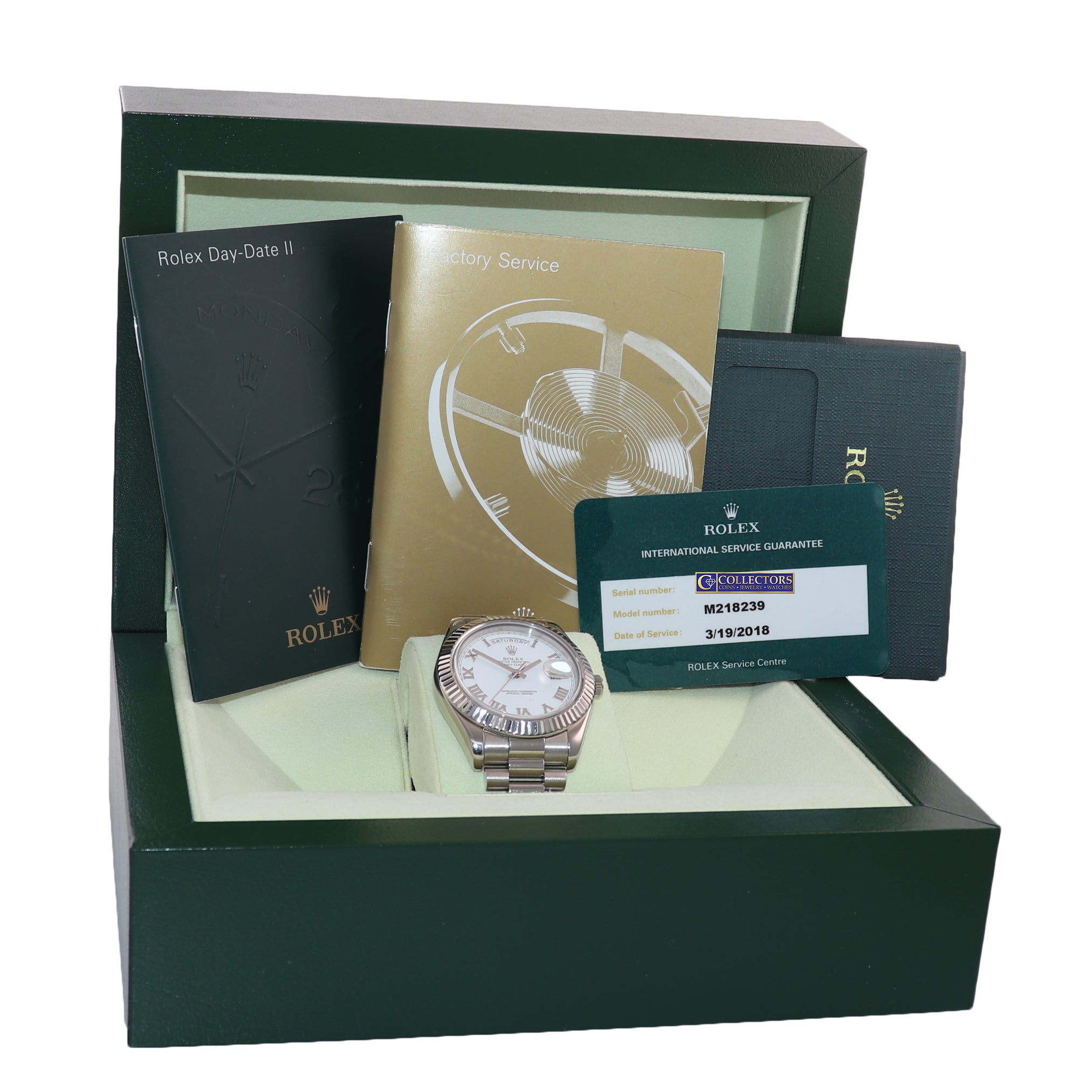 2018 RSC PAPERS Rolex Day Date 2 218239 White Gold 41MM President Watch Box
