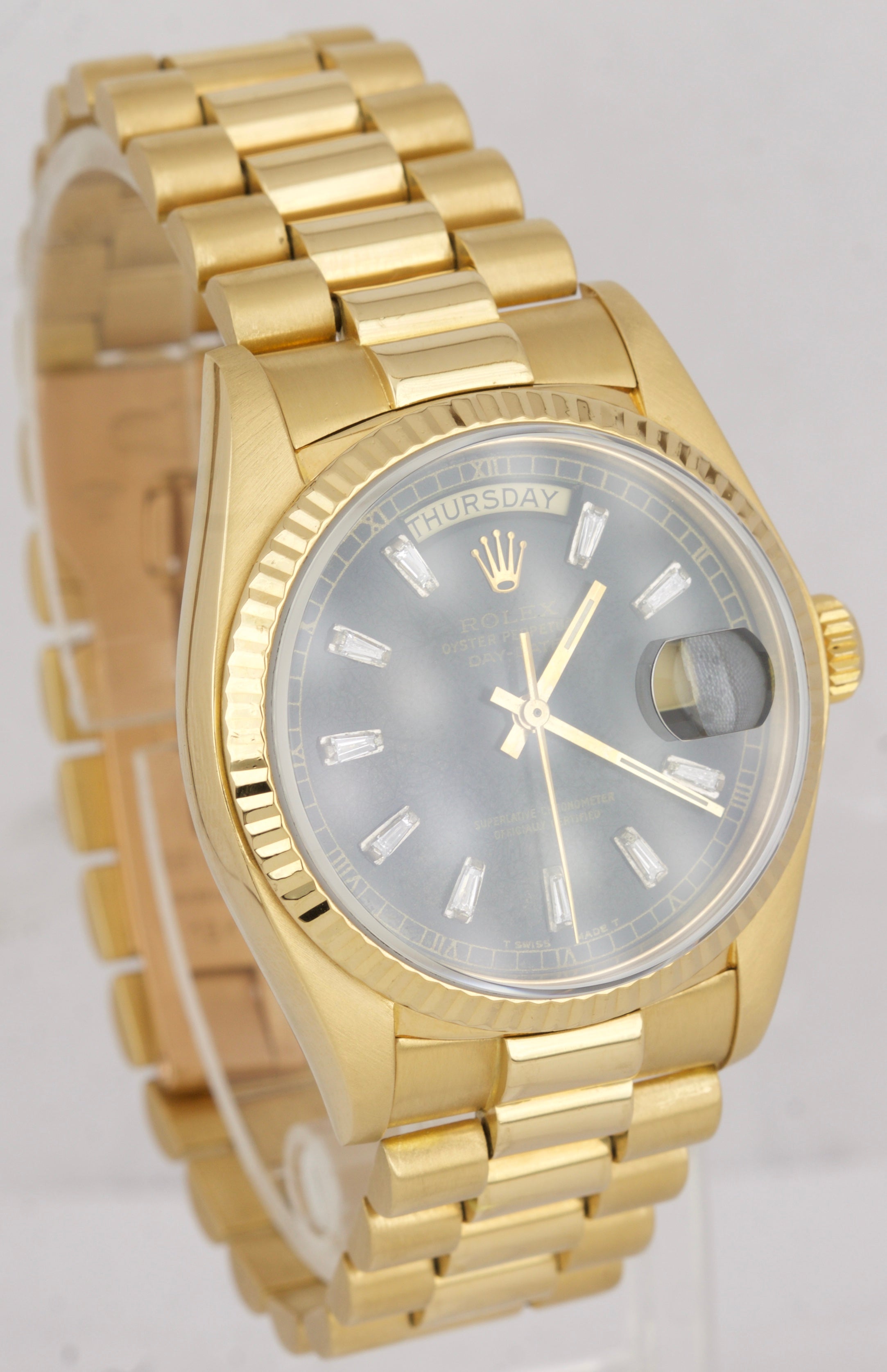 Rolex Day-Date President Black Patina Diamond 36mm 18K Yellow Gold Watch 18038