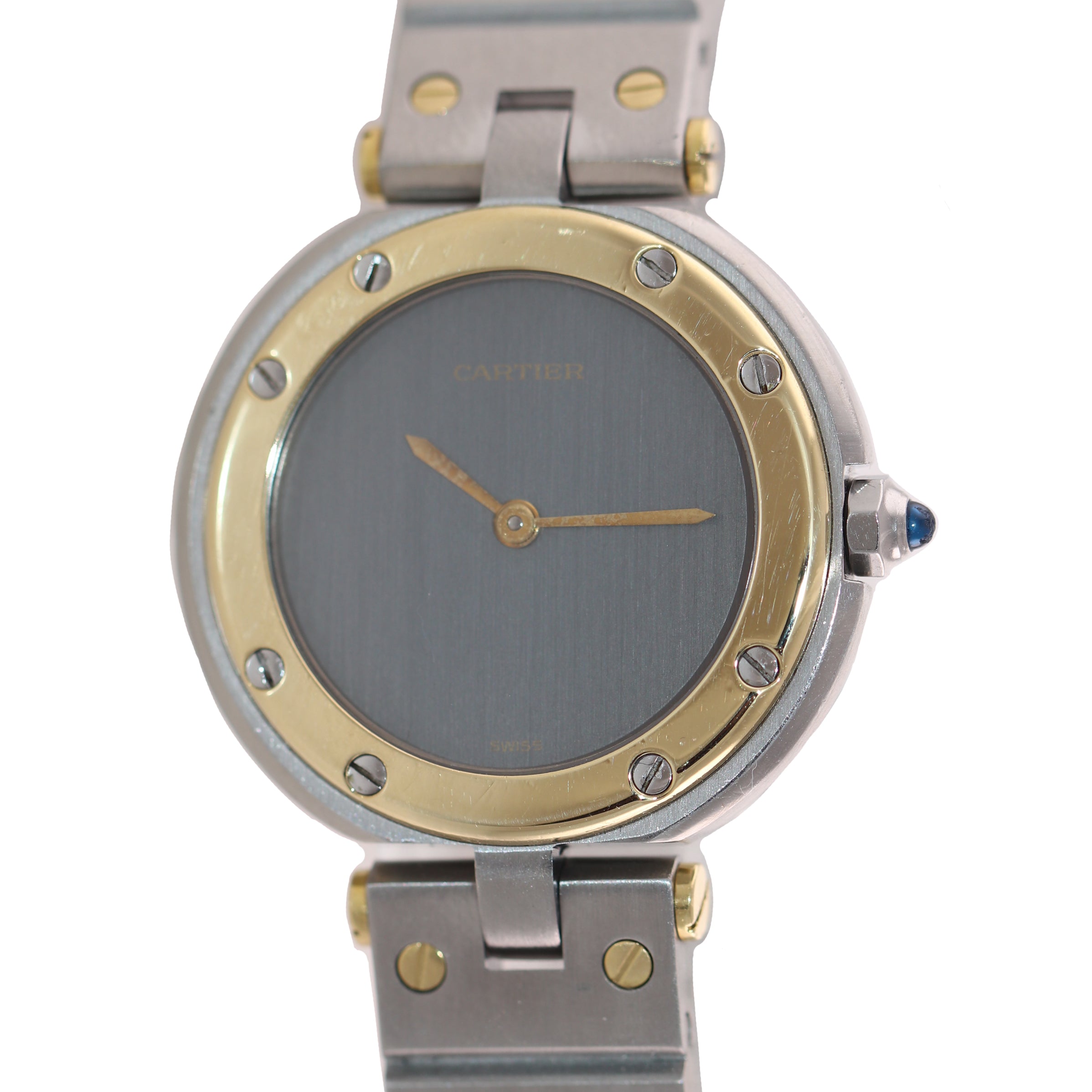 Ladies Cartier Santos Rhonde Steel 18k Gold Two Tone 27mm Quartz Grey Watch