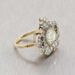 1850s Imperial Russian Sterling Silver 14k Yellow Gold Rose Cut Diamond Ring