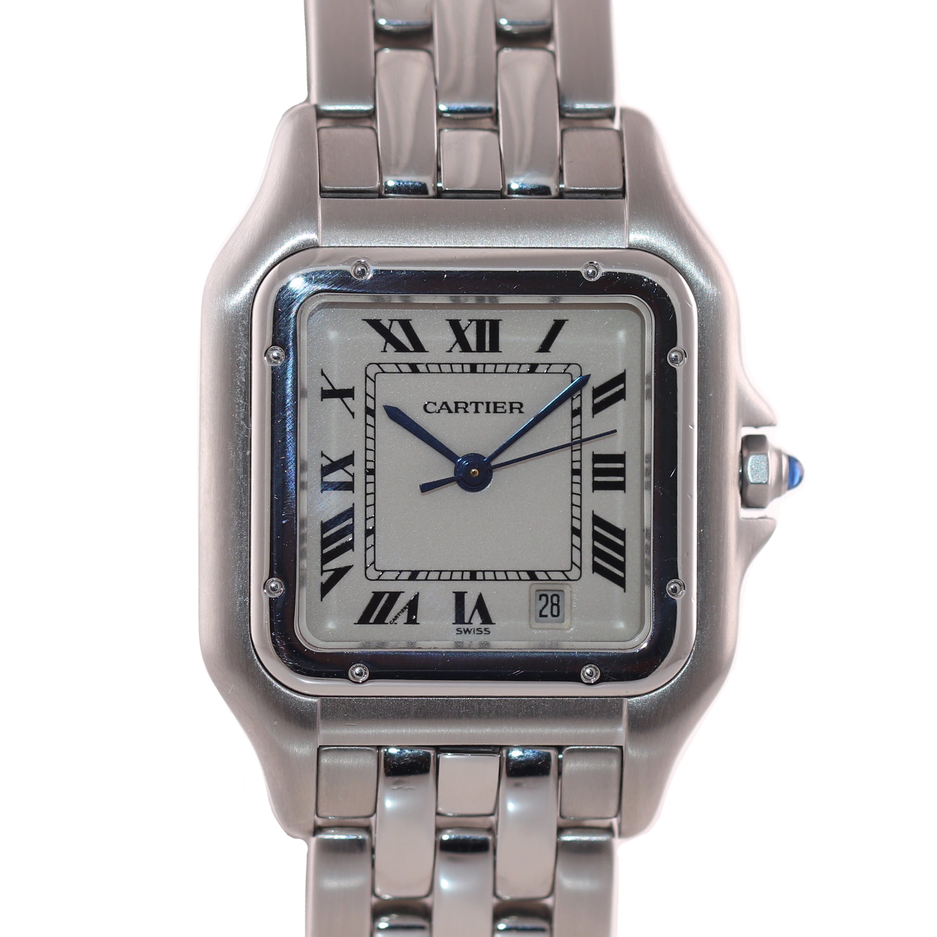 Ladies Cartier Panthere 27mm Ivory Roman Steel Quartz Date MidSize Watch 1310