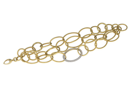 David Yurman 18K Yellow Gold 0.60ctw Diamond 3-Strand Oval Link Cable Bracelet